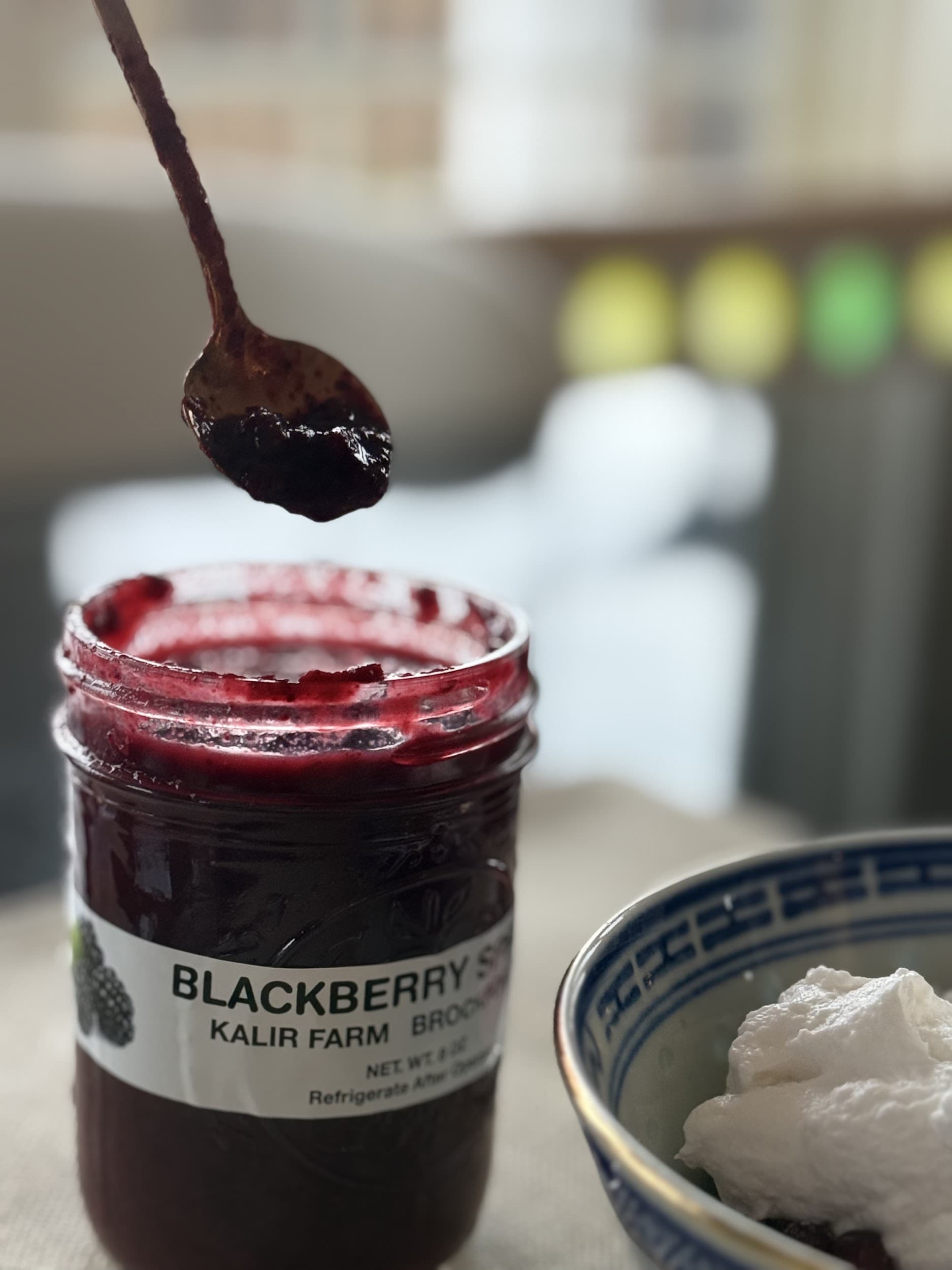 Jar of Kalir Farm Blackberry Fruit Spread with spoon